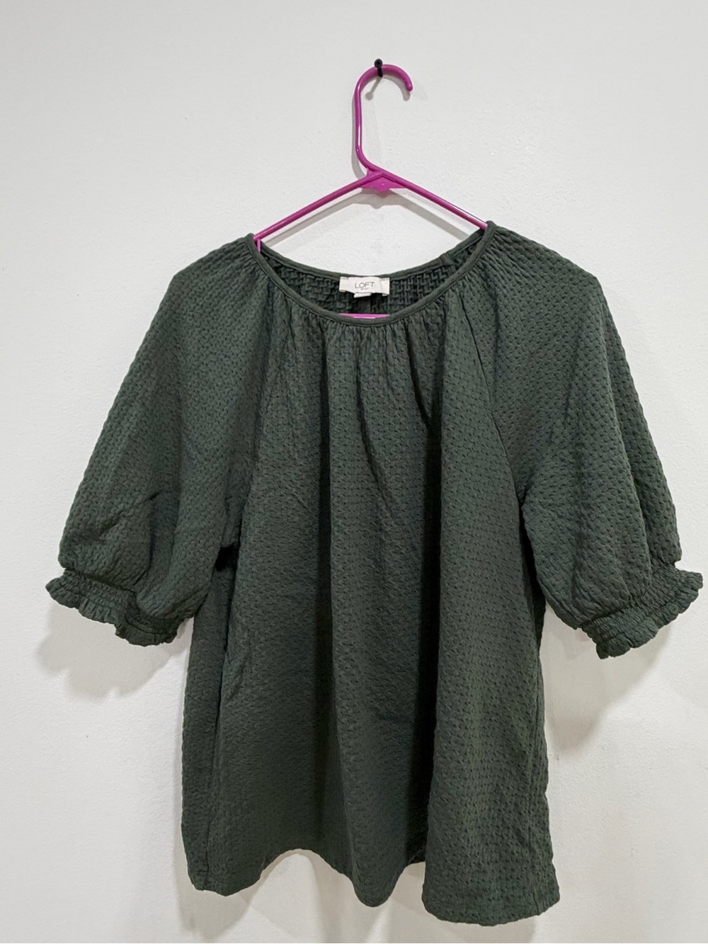 LOFT Dark Olive Green Textured Peasant Top